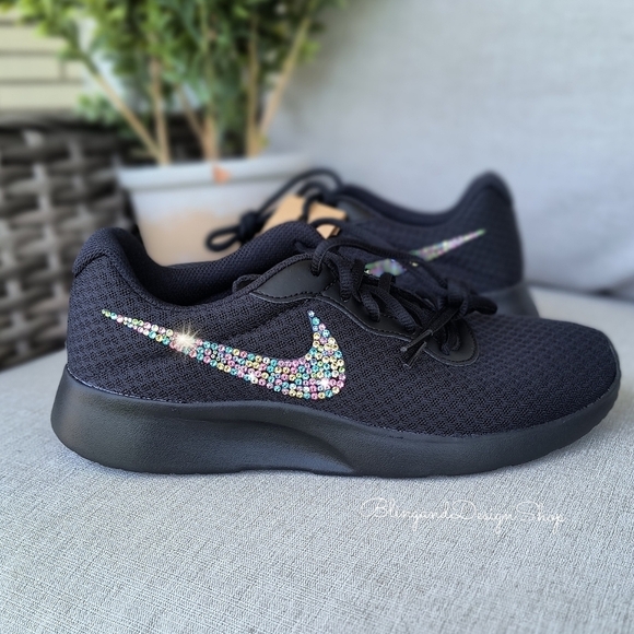 Womens Nike Black Tanjun Shoe Customized with Swarovski Crystal Rhinestones - Picture 9 of 9